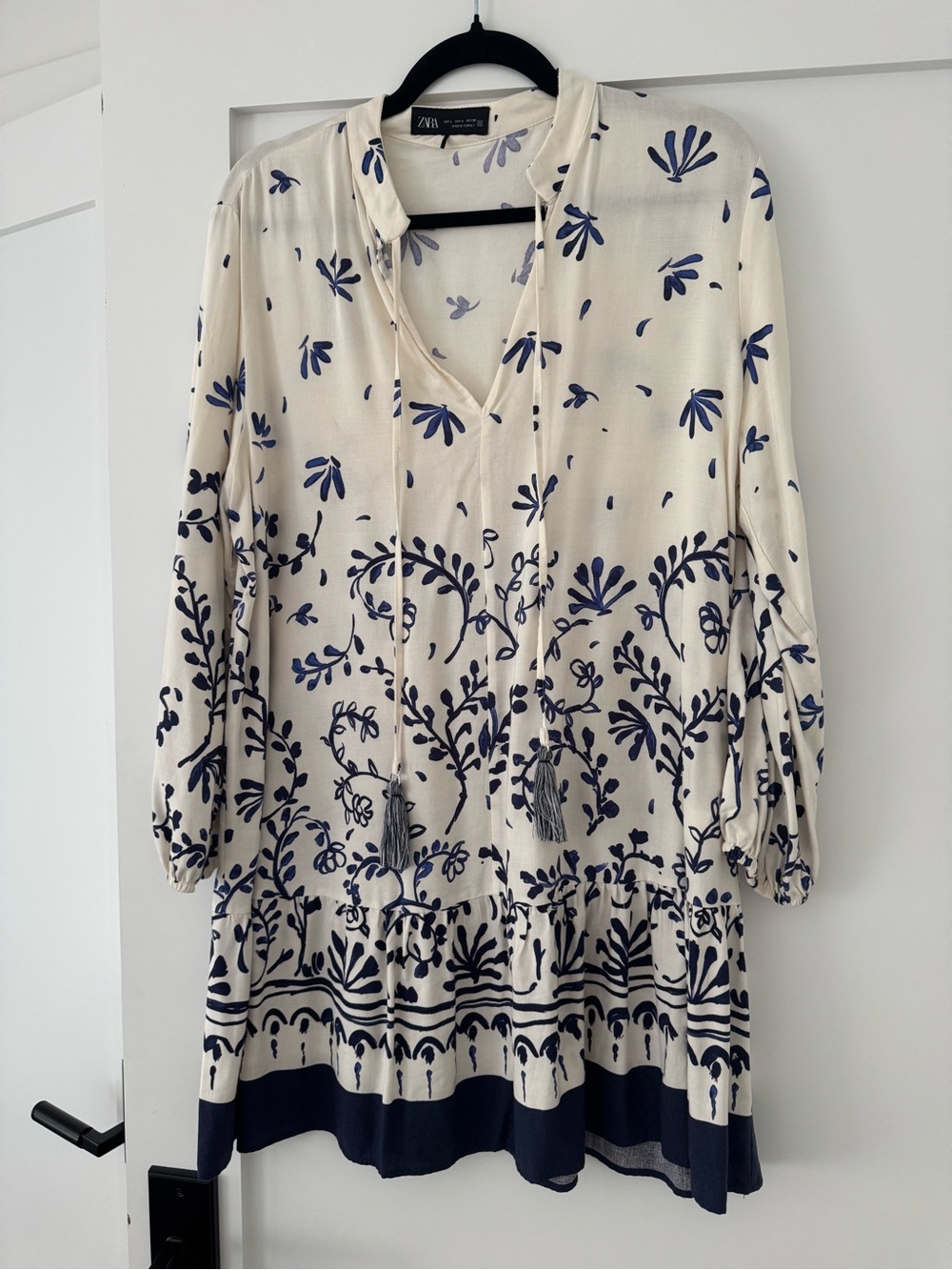 Zara Cream Tunic with Navy Botanical Border